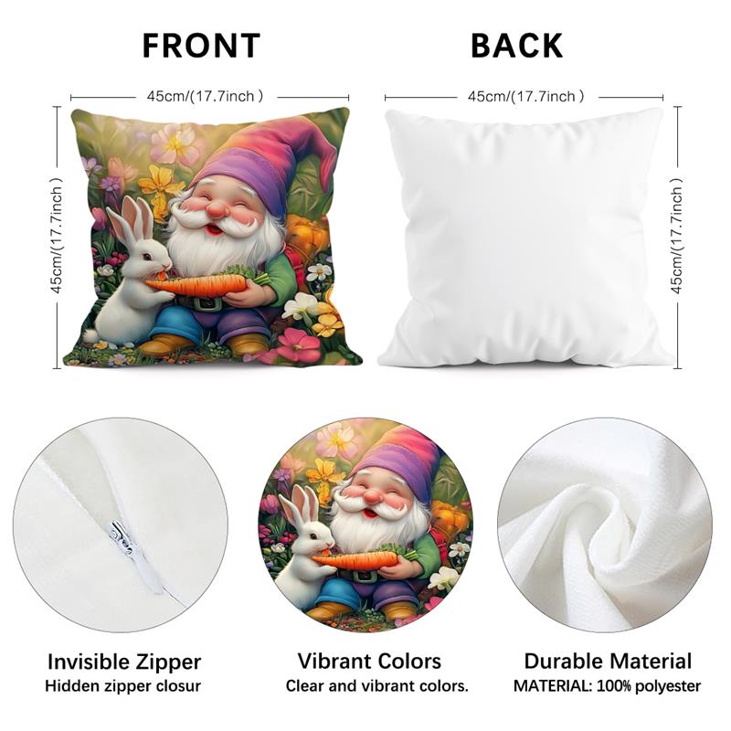 1 Pc Easter Day Pillow Cover Home Holiday Party Celebration Decoration Rabbit And Dwarf Pattern Sofa Cushion Cover 45*45 Cm