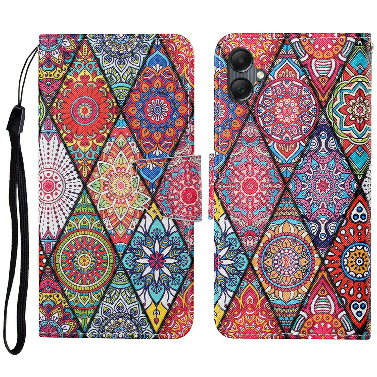 

For Samsung Galaxy A06 4G Case Pattern Printing Protective Leather Folio Phone Cover Rhombus Totem