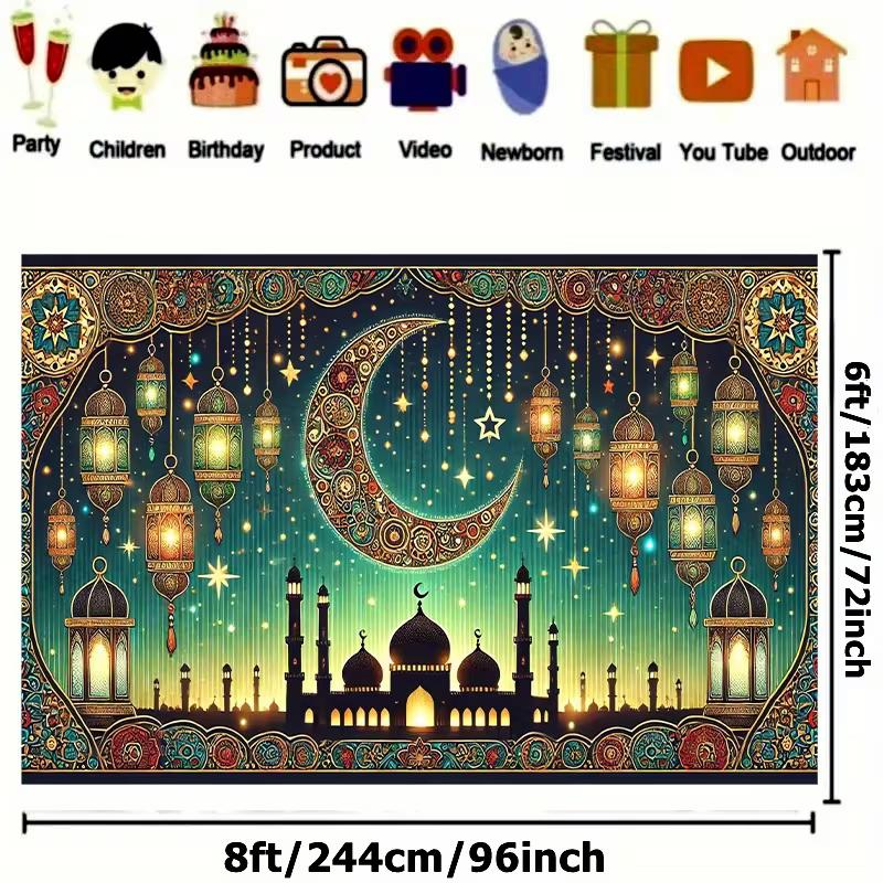 2D Islamic Mosque Ramadan Banner Lantern & Starry Night Themed Supplies