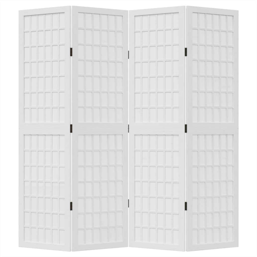 Vidaxl Room Divider, 4-Panel, White, Solid Paulownia Wood