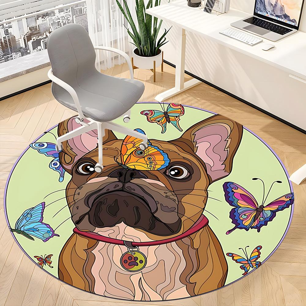 

1pc French Bulldog Chair Carpet for Office, Soft Comfortable Mat For Office, Living Room, Bedroom, Machine Washable Carpet yy251112028 80cm by 80cm