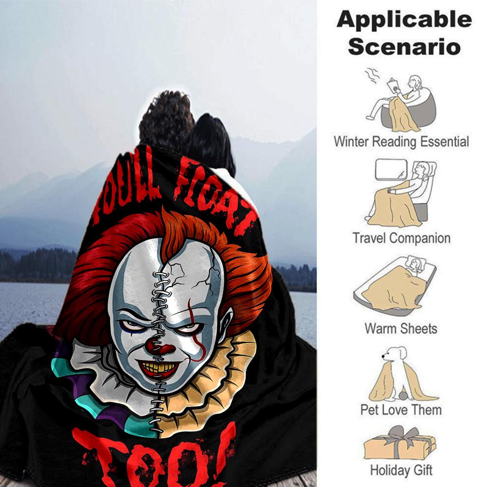 Clown Horror Poster Flannel Blanket Super Soft Warm Cozy Blanket For Sofa Bed Office Travel Allseason Home Decor Gift