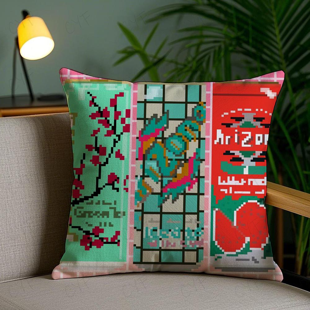 

Vaporwave Arizona Iced Tea Aesthetic Pillow Case Anti-dustmite Pillowcase Invisible zipper silky short plush Sofa cushion cover 16x16Inch