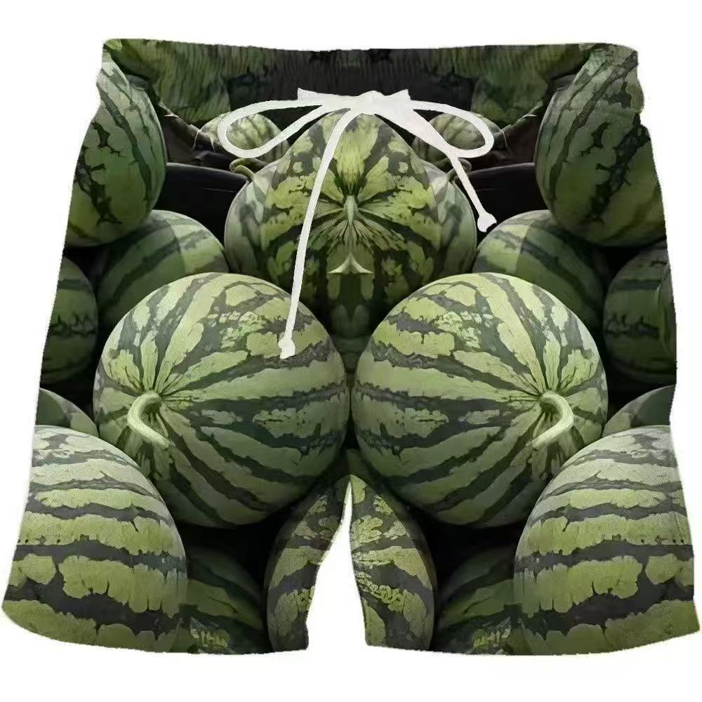 Fashionable Comfortable Plus Size Drawstring Loose Watermelon 3D Shorts Men Creative Colorful Summer Leisure Holiday Cool Daily Versatile Shorts