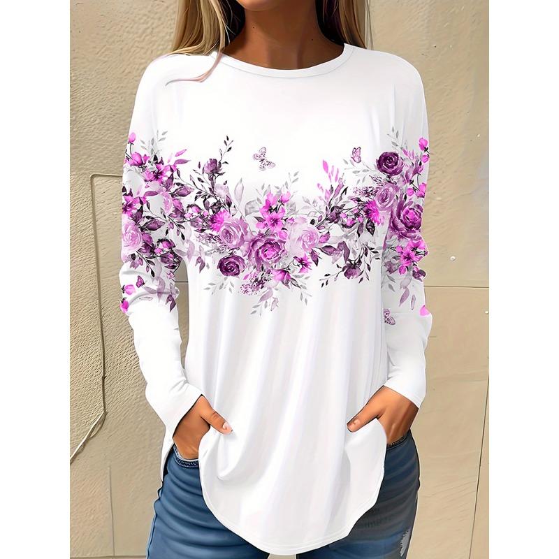 Fall/Winter Daily Women's Casual Top 3D Flower Print Women's Long-Sleeved T-Shirt Street Urban Fashion T-Shirt
