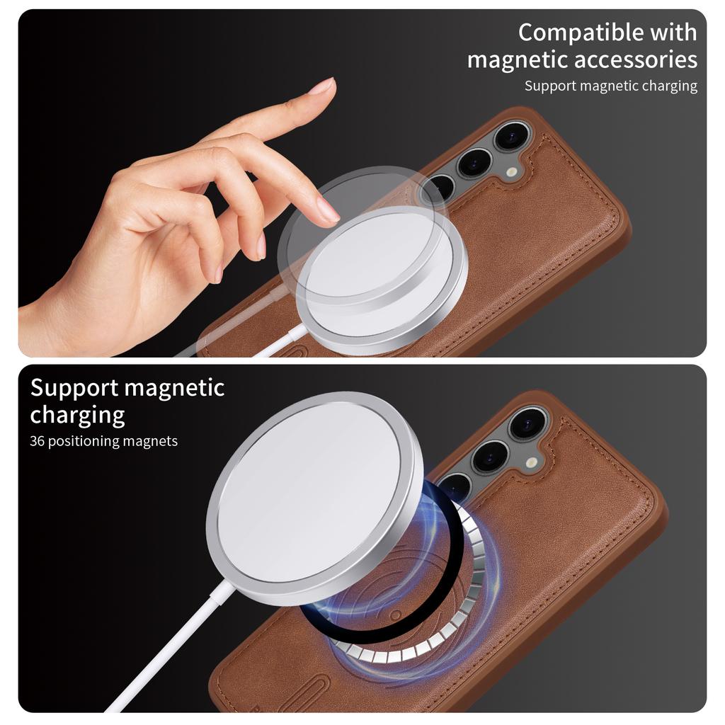 For Samsung Galaxy S24+ Magnetic Case BETOPNICE RFID Blocking Leather Phone Back Cover with Detachable Card Bag