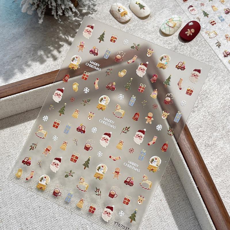 Cute Christmas Snowman Christmas Tree Santa Claus Nail Stickers Kawaii Art Stickers Diy New Year Accessories Manicure Decals