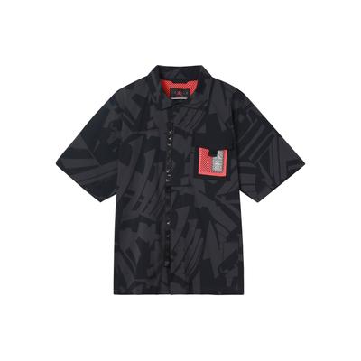 Logo-Print Chest Pocket Bidirectional Zipper Short Sleeve Shirt Men Tops Black DM3109-010