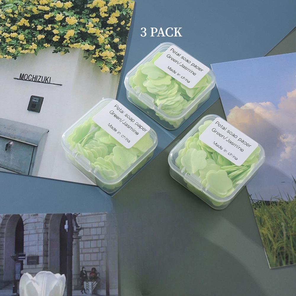 LOT DE 3 Fleurs de Savon Parfumées Jetables Portables Pastilles de Savon Mini Boîte Étudiant Pastilles de Lavage des Mains pour Enfants Papier Savon Voyage