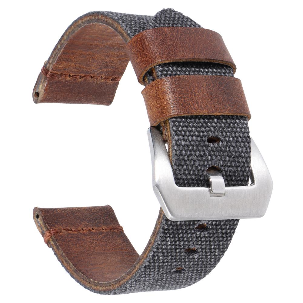 Canvas Leather Watch Strap 20mm 22mm 24mm for Panerai Handmade for Omega Military Sport Watchband Green Men Women Watch Bracelet