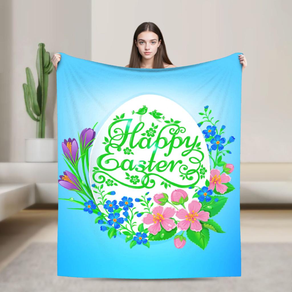 Cute Rabbit Painting Easter Eggs Blankets Quality Soft Cozy  Bedding Throws Spring Picnic Living Room Novelty Bedspread