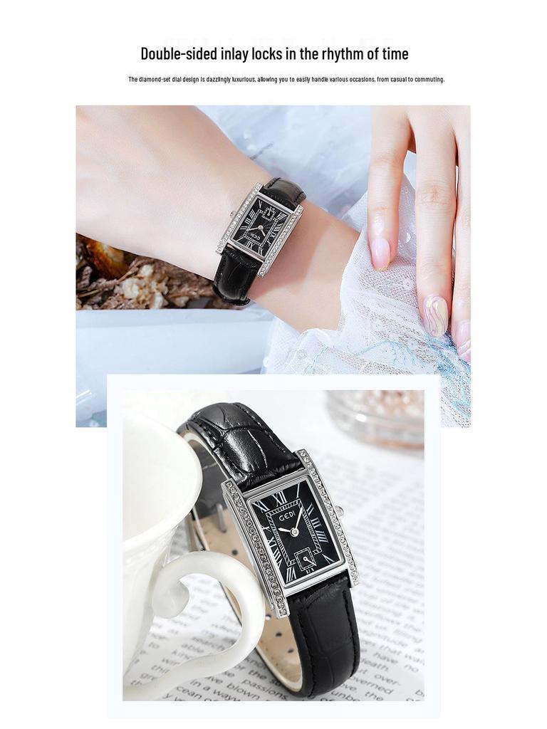 Zegarek kwarcowy damski Gedi w stylu retro, mały kwadratowy z paskiem