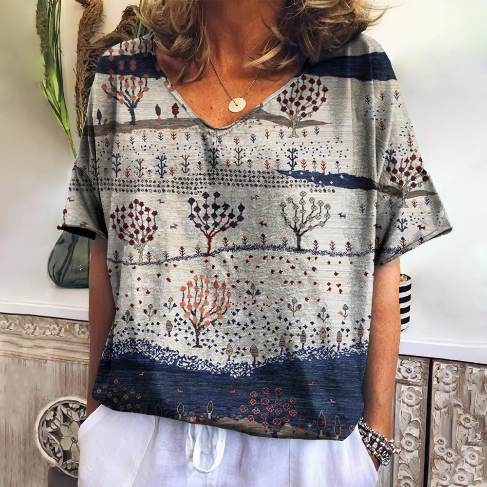 Damen V-Ausschnitt T-Shirt Sommer Casual Mode Kurzarm Neuer Trend Gestreift Harajuku Stil Locker Damenbekleidung