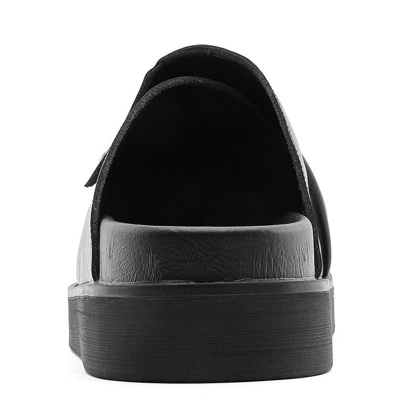 2026 New Men's Casual Slippers Autumn Winter Retro Comfortable Lazy  Black Leather Shoes for Indoor Platform Sandals Daily Use