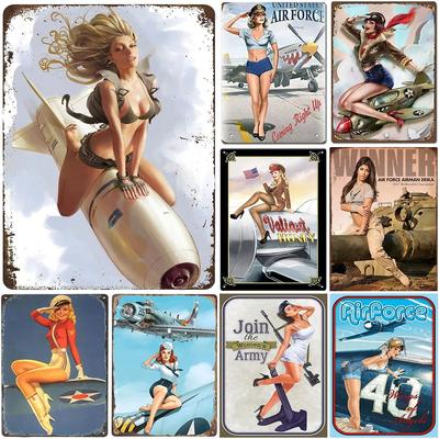 Militär PinUp Girl Vintage Metall Zinn Zeichen Sexy Armee Dame Heiße Frau Lustige Wand Dekor Für Home Bar Pub Garage kaffee Mann Höhle