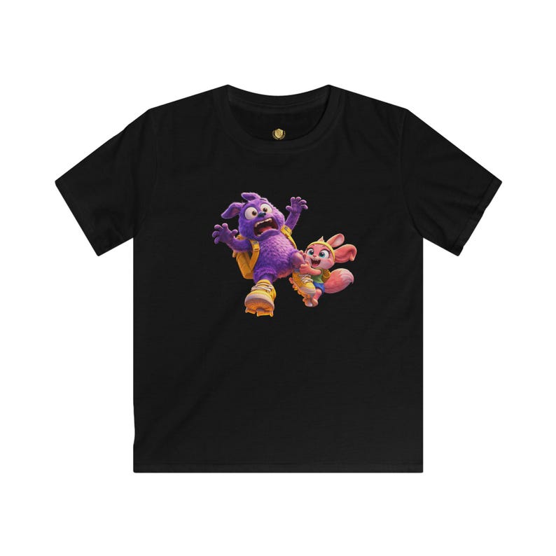 Kids Cartoon T-Shirt: Purple Monster, Pink Bunny Friends Tee 100
