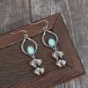 Vintage Round Inlaid Green Stone Leaf Earrings Geometric Creativity Silver Color Dangle Earrings for Women Jewelry