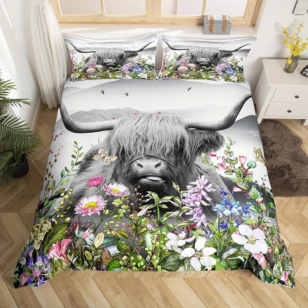 Highland Cattle Digital Printing Quilt Cover Bedding Set Quilt Cover Animal Three-Piece Set