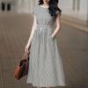 ZANZEA Rochie de vară casual pentru femei, cu gât rotund, mânecă scurtă și dungi