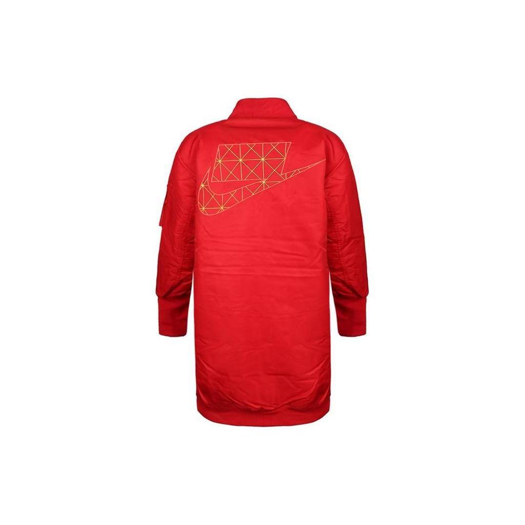 Nike Logo Print Pocket Detail Mid-Length Long Sleeve Cotton Jacket Women Jacket Red BV9000-657