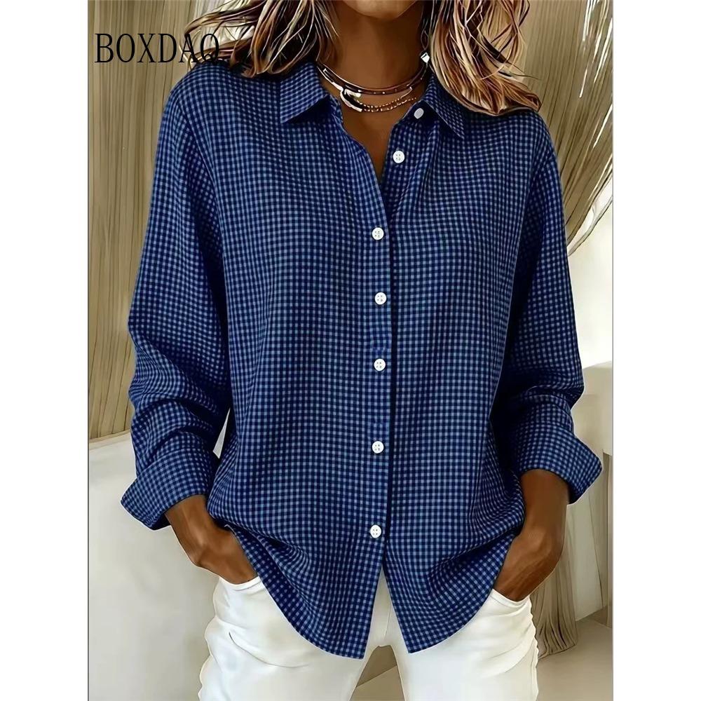 Women's Vintage Palid Print Long Sleeve Shirts Casual Fashion Buttopn Loose Laper Shirt Cardigan Ladies Tops