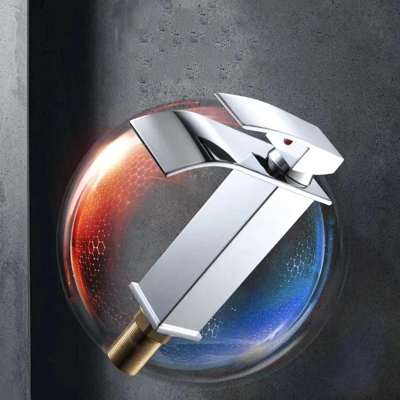 Waterfall Stainless Steel Wash Basin Faucet With Hot and Cold Water Pipe Toilet Wash Basin Bathroom Kitchen Home