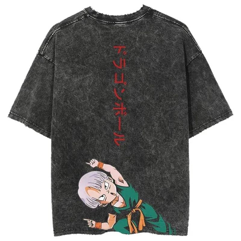 Hip Hop Streetwear Pánské Prané Tričko Dragon Ball Anime Grafické Nadměrné Tričko Léto Krátký Rukáv Bavlněné Tričko Vintage Top