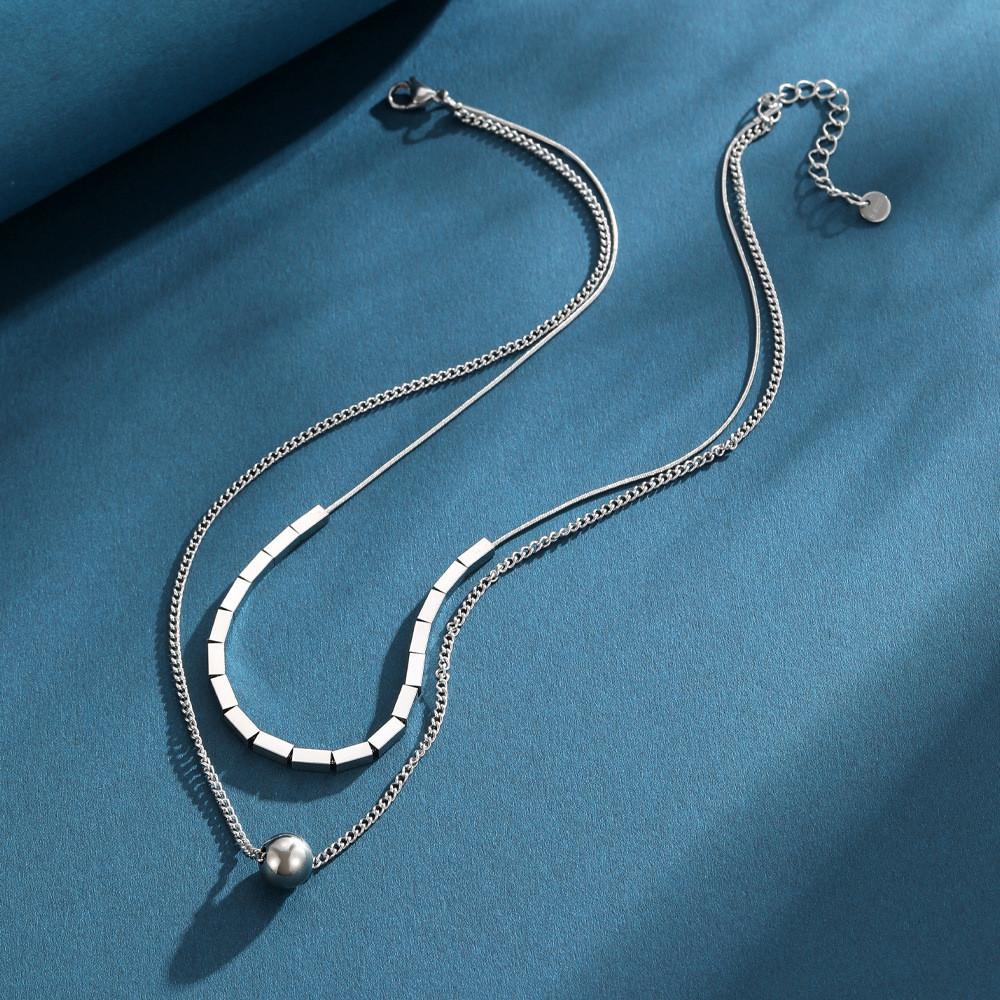 Trendy 2024 Geometric Shaped Titanium Steel Layered Necklace For Men And Women