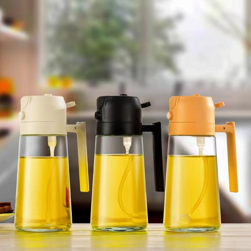 2in1 Oil Sprayer Glass Bottle for Cooking  Anti-leakage Olive Oil Storage Bottle for BBQ Air Fryer Salad Steak Kitchen Supplies