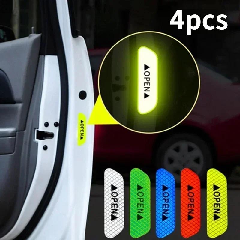 4PCS Reflective Car Door Sticker Auto Safety Warning OPEN Warning Reflector Tape Decal Car Accessories Reflector Sticker