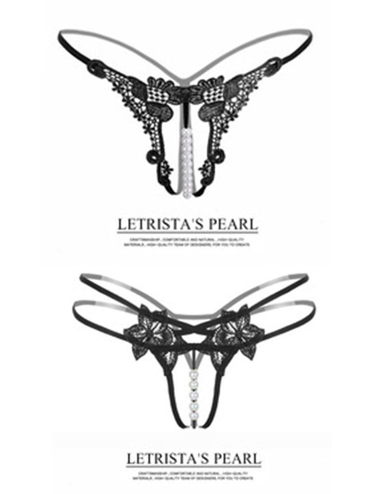 Sexy Beading Hollow Out Underwear Women Sexy Lingerie Garters Stockings Imitation Pearl Style Lingerie Naughty Bra With Thong