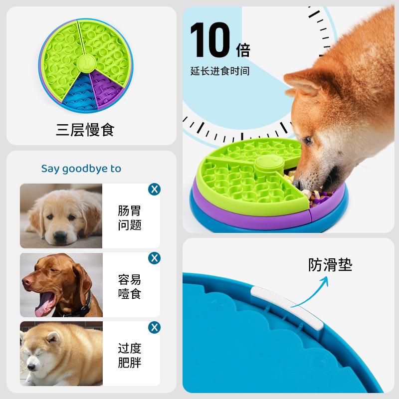 Three-layer turntable maze slow food bowl dog anti-choking slow food basin pet slow food rice bowl small dog anti-overturning dog bowl