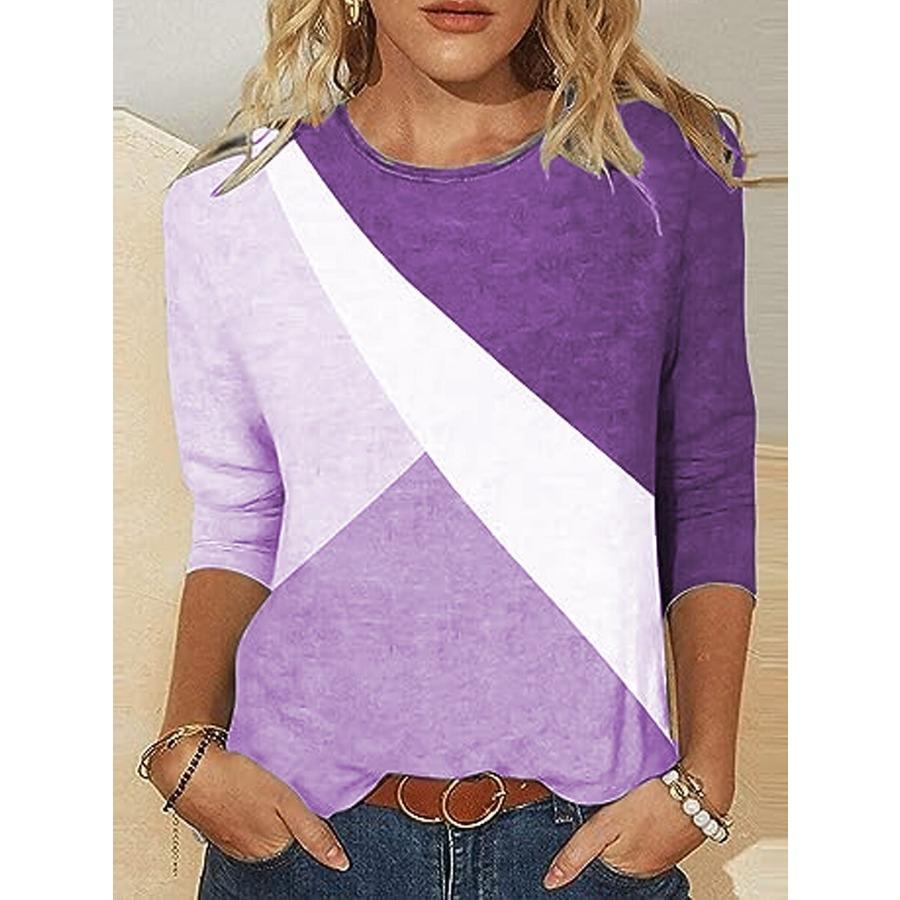 Jarní a podzimní top s kulatým výstřihem, 3D barevným blokovým potiskem, módní ležérní dámské tričko s dlouhým rukávem