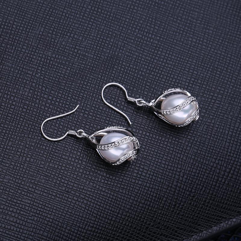LSOOYH Cage Design Natural Freshwater Pearl Earrings Silver Plate Fashion Long Earrings For Women
