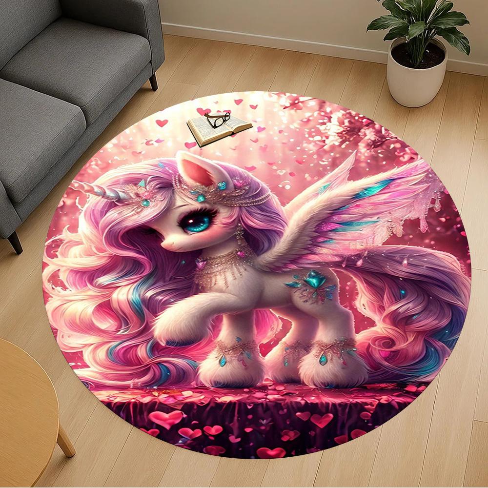 1PC Unicorn Fantasy Wings Round Chair Mat Area Rug - Non-Slip, Floor Mat for Office, Bedroom, Home Decor Christmas Gift C0528021