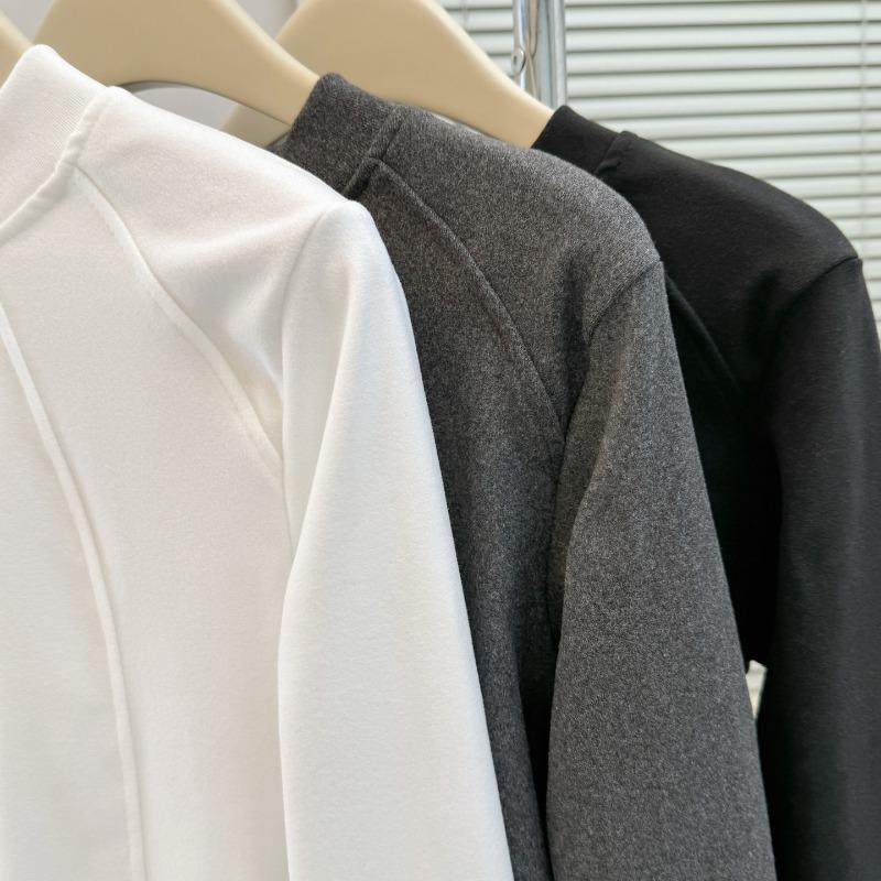 Real shot solid color velvet warm inner bottoming shirt women's autumn and winter loose German velvet long-sleeved T-shirt top