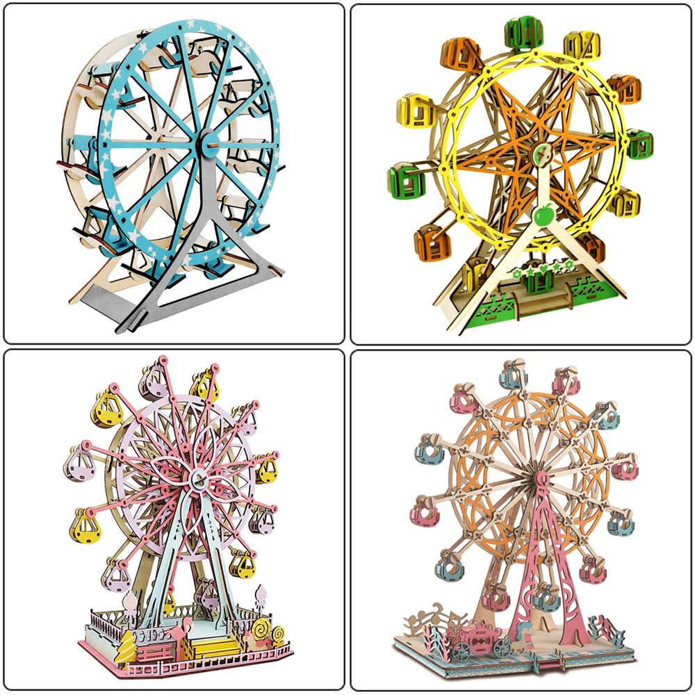 3D Wooden Puzzle Ferris Wheel Model Diy Assembly Kits Carousel Toys For Children Girls Christmas Tree Gift Home Room Decoration