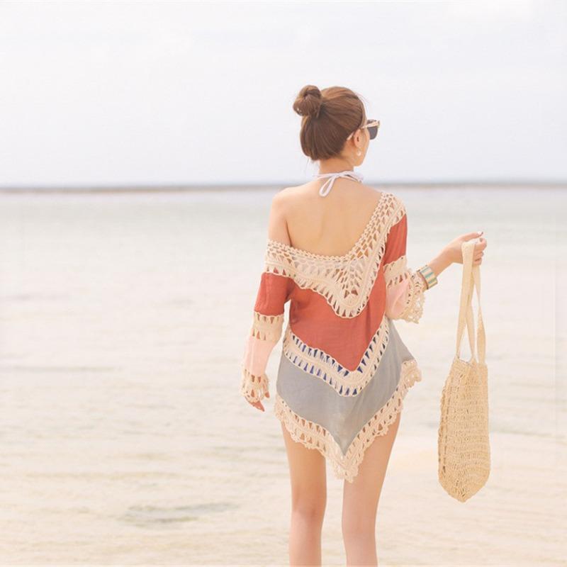 Traje de Baño para Mujer Hecho a Mano con Ganchillo Patchwork Calado Cubreplayas