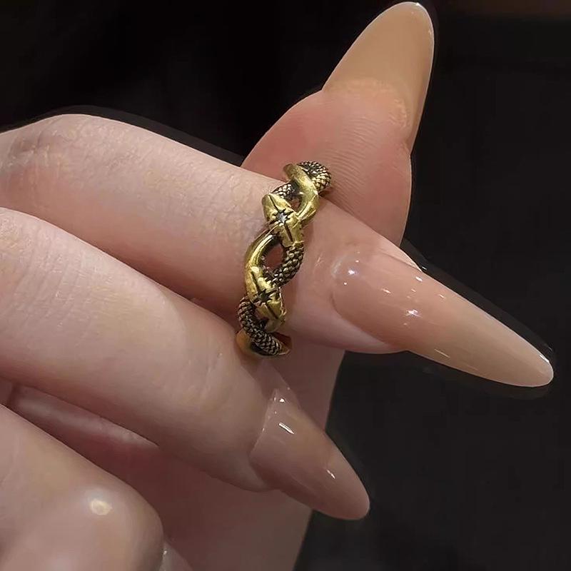 Xiaohongshu Ancient Gold Snake Coil Ring for Girls Born in the Year of the Snake Adjustable