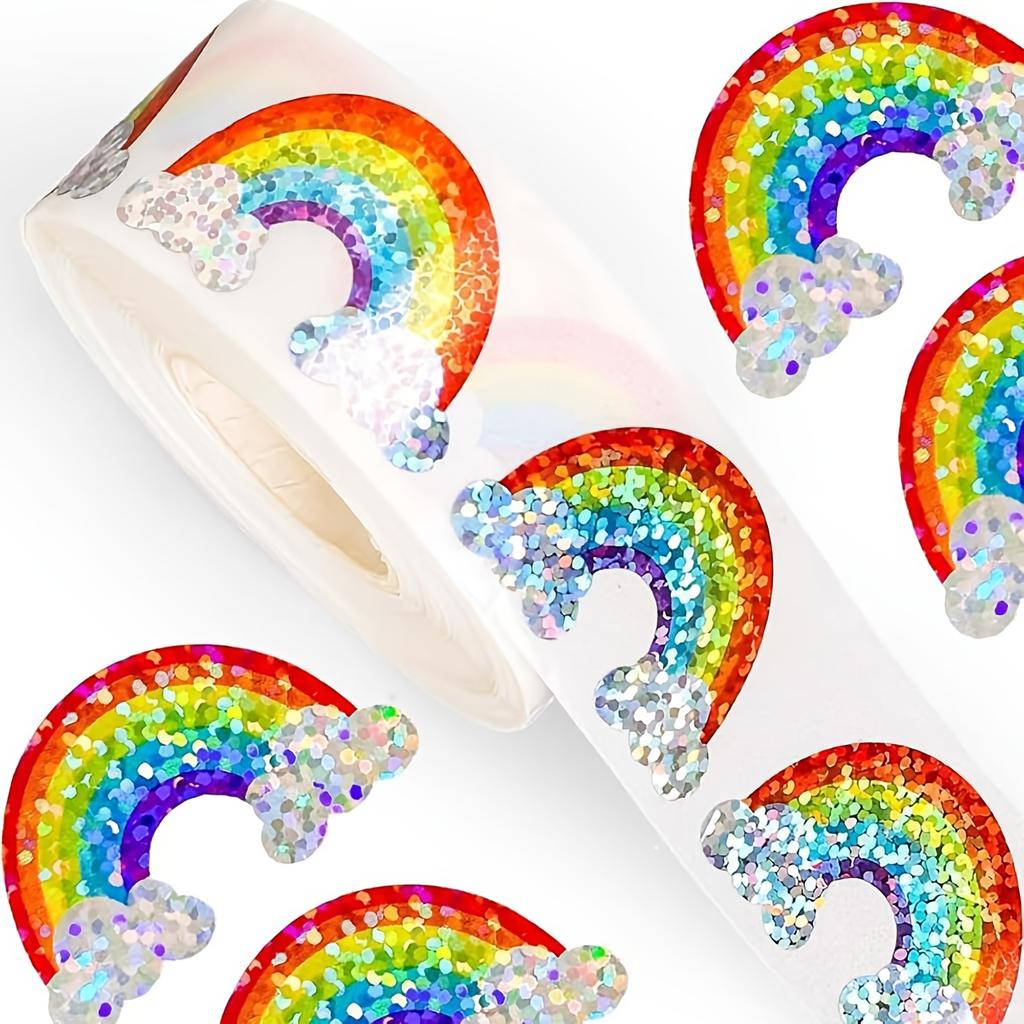 500 Stück/Rolle Laser Regenbogen Aufkleber Etiketten Dekoration Handkonto Kreatives Versiegeln Selbstklebende Aufkleber Versiegelungs Etiketten
