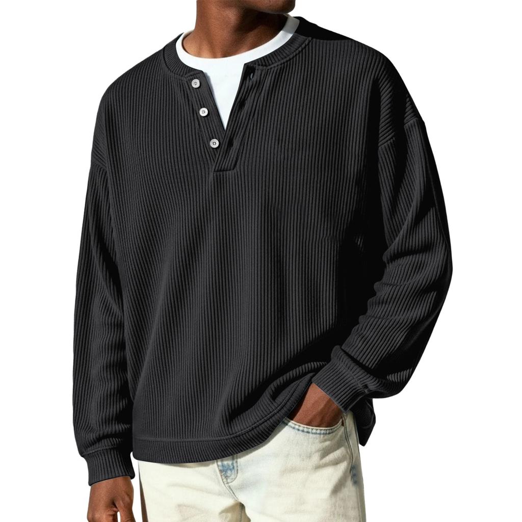 Men's Button-Down Collar Long-Sleeve Ribbed Knit Pullover