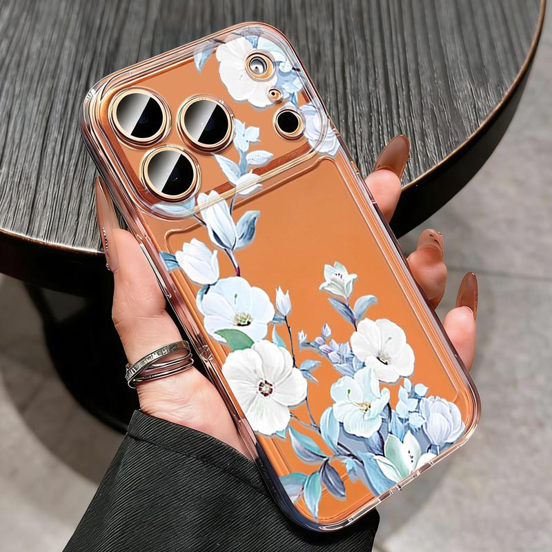 Silicone Clear Phone Case For iPhone 17 16 Pro 15 14 13 12 Pro Max 11 Transparent Shockproof Soft TPU Line Flower Printed Cover