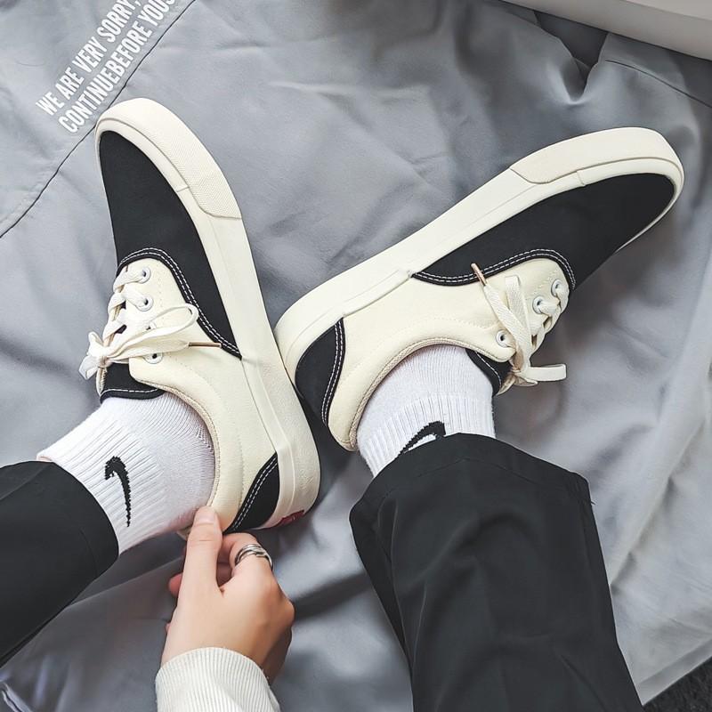 New color matching lace-up canvas shoes men's trend versatile student board shoes couple casual shoes low-top rubber shoes