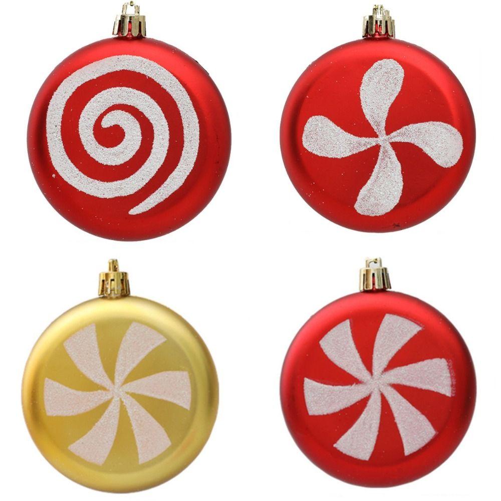 

4 Pcs Plastic Christmas Tree Pendant Round Cake Christmas Candy Pendant Xmas Tree Hanging New Year