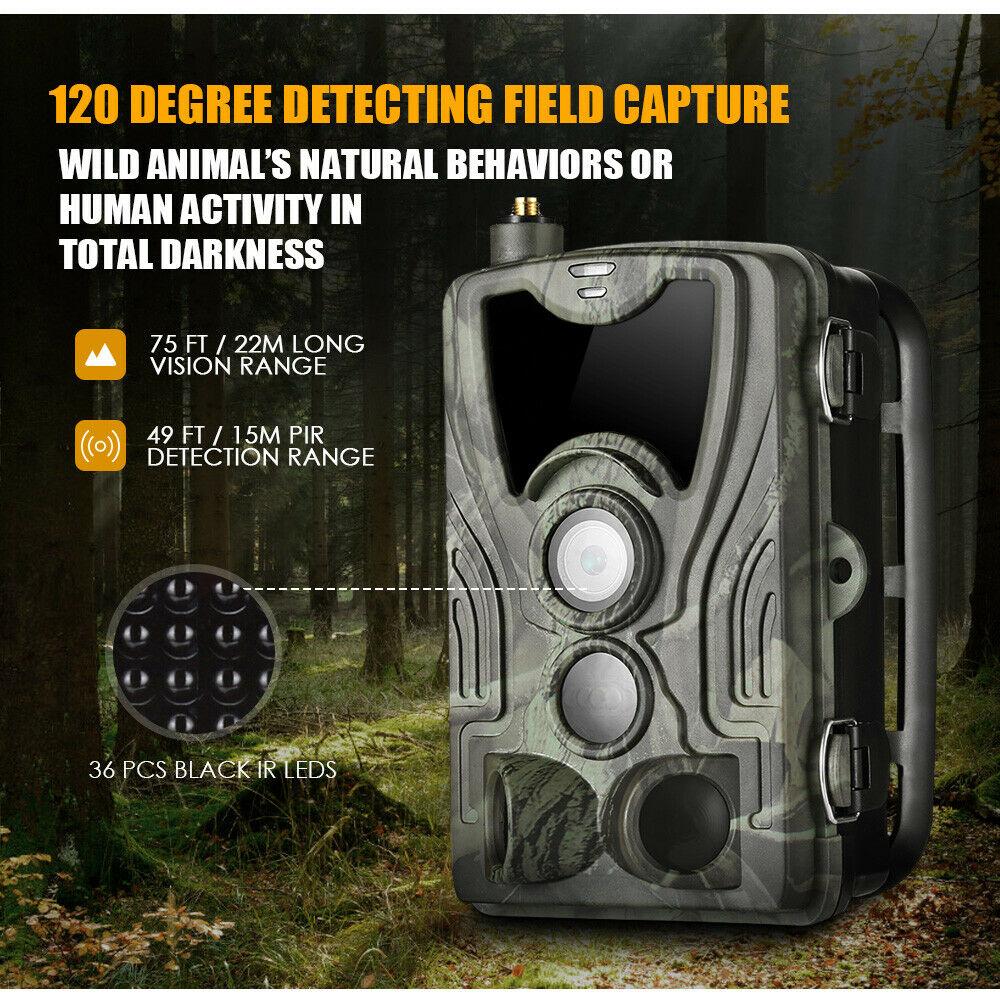 Suntekcam 2g 20 MP 1080p MMS/SMTP/SMS Hc801m 2g Jagd-Hinterkamera Wildtier-Po-Fallen 0,3 s Trigger-Jägerkamera