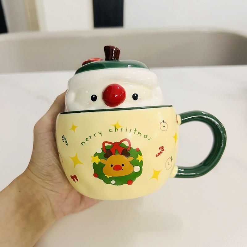 Kreativní vánoční keramický hrnek s jablkem, kávové hrnky s víčkem, hrnek na mléko a vodu, čajový hrnek s přáteli, vánoční dárkový balíček
