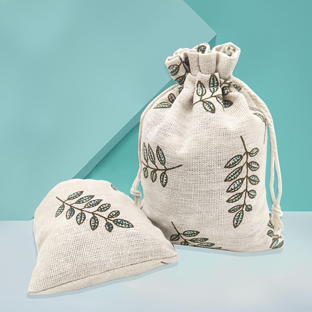 1pcs Leaf Printed Linen Bag Drawstring Gift Bag, Jewelry Packaging Bag Wedding Party Gift Bunch Bag, Birthday Party Gift Bag