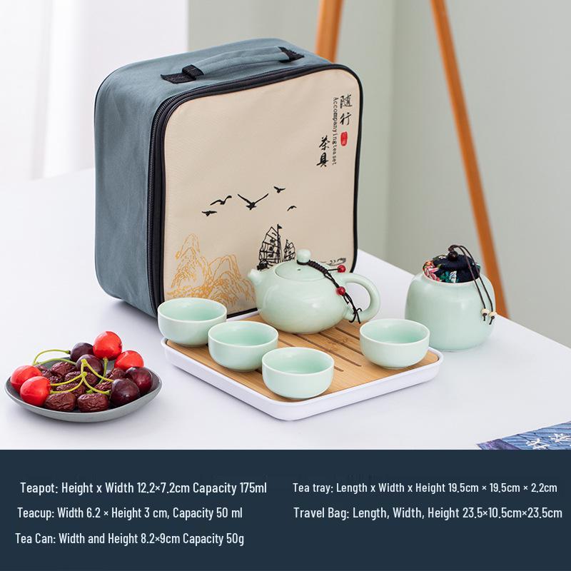 Portable Ceramic Tea Set with Tray - Custom Engraved Anniversary Gift