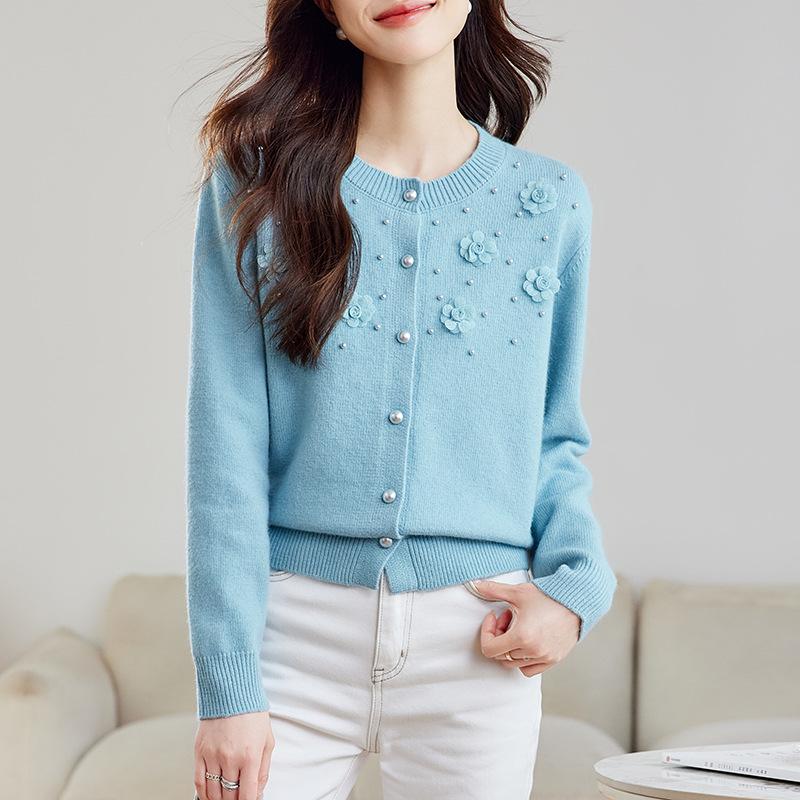 Autumn Cardigan Sweater Ladies Short Small Beaded Knitted Jacket