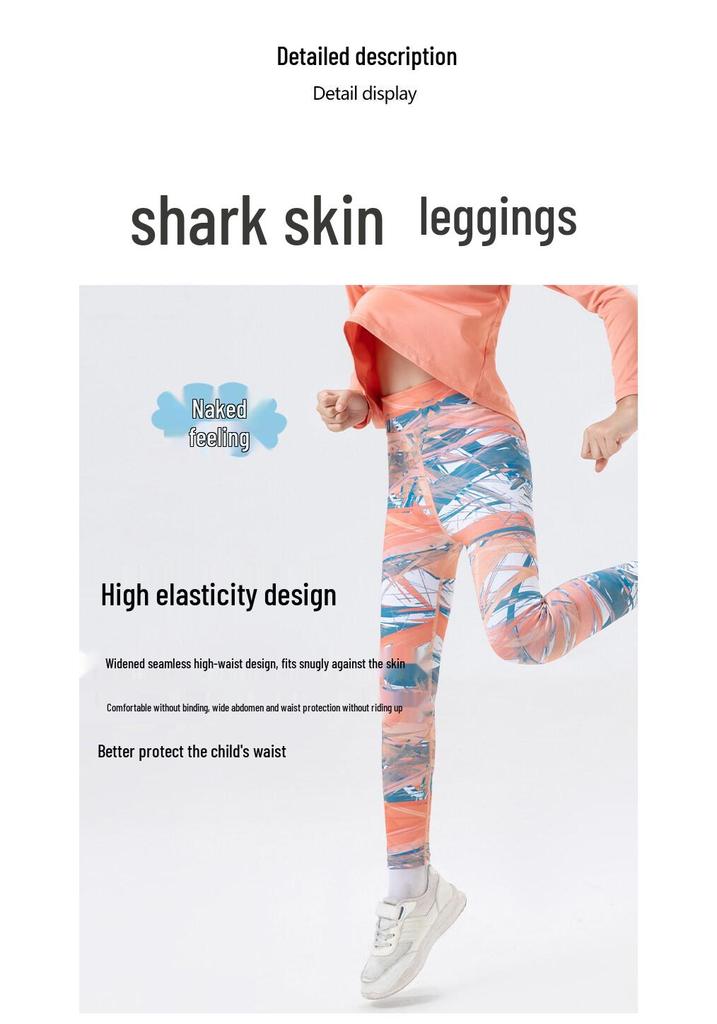 Schnelltrocknendes Yoga-Outfit für Mädchen: Bedrucktes Oberteil & Haifischhose